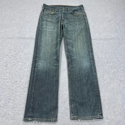 Pantalones de mezclilla Levis 501 para hombre 32x32 azul lavado oscuro botón mosca pierna recta lengüeta roja Foto 1 de 4