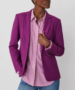 NEW ANN TAYLOR PULSAR PURPLE PETITE HUTTON TWILL BLAZER JACKET SZ 00P 00 - Picture 1 of 6