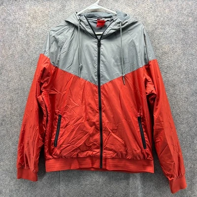 Nike Windbreaker Jacket Mens Large Gray Red Hooded ColorBlock  Full Zip Y2K - Image 1 of 4