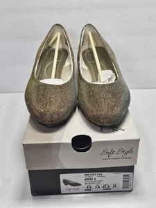 Soft Style Angel II Women's Size 9.5 Wide Gold Silver Fabric Pumps Hush Puppies - Picture 1 of 9