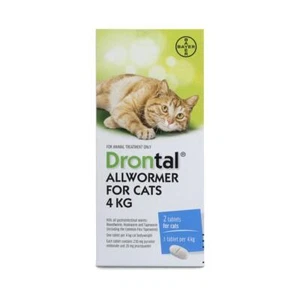 VQ Drontal Cat Ellipsoid 4kg 2 tab/4kg 4 tab/6kg 2 tablets Cat Wormer Cat Health - Picture 1 of 15