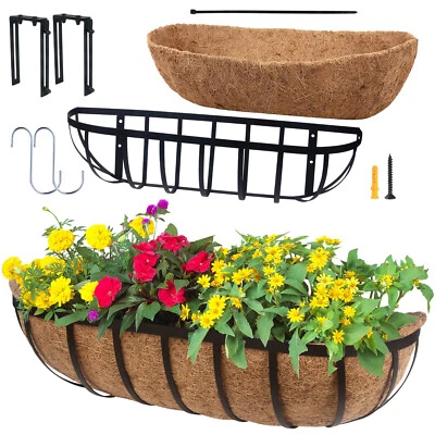 DUNCHATY Horse Trough Planter Railing Planter Window Box with Coco Fiber Liner - Image 1 of 4