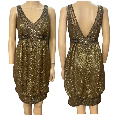 Y2K Sue Wong Nocturne Beaded Cocktail Dress 6 Fairy Whimsigoth Crinkle Art Deco - Image 1 of 4