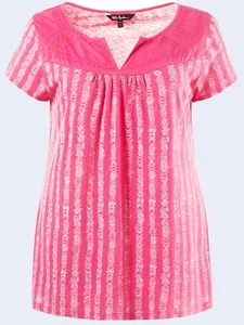 SPECIAL OFFER Embroidered HIBISCUS-PINK Top by Ulla Popken Plus Sizes 16 to 38 - Picture 1 of 3