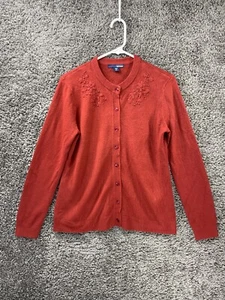 Basic Editions Cardigan Sweater Women's Rust Medium 100% Acrylic Beaded Detail - Picture 1 of 15