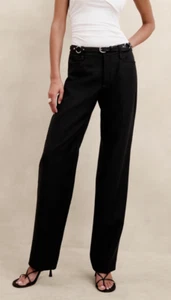 NEW Banana Republic RT$150 Black Lido Straight Leg Italian Wool Trouser Pant 12L - Picture 1 of 10