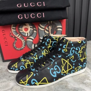 GUCCI Ghost High Top Sneakers Black Stars Logo 7.5 US or 37.5 EUR * - Picture 1 of 23