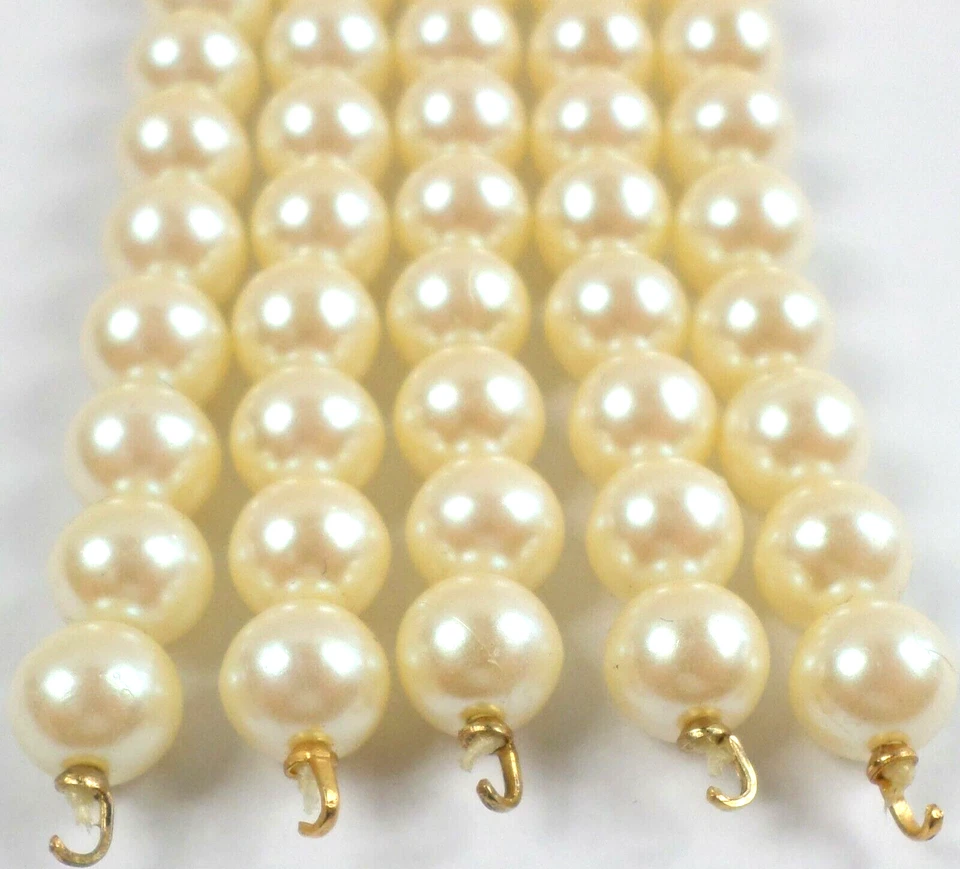 10 -Vintage 7.25" Champagne Faux 8mm Pearls Beads Strand Hooks Both Ends Finding Foto 1 de 4