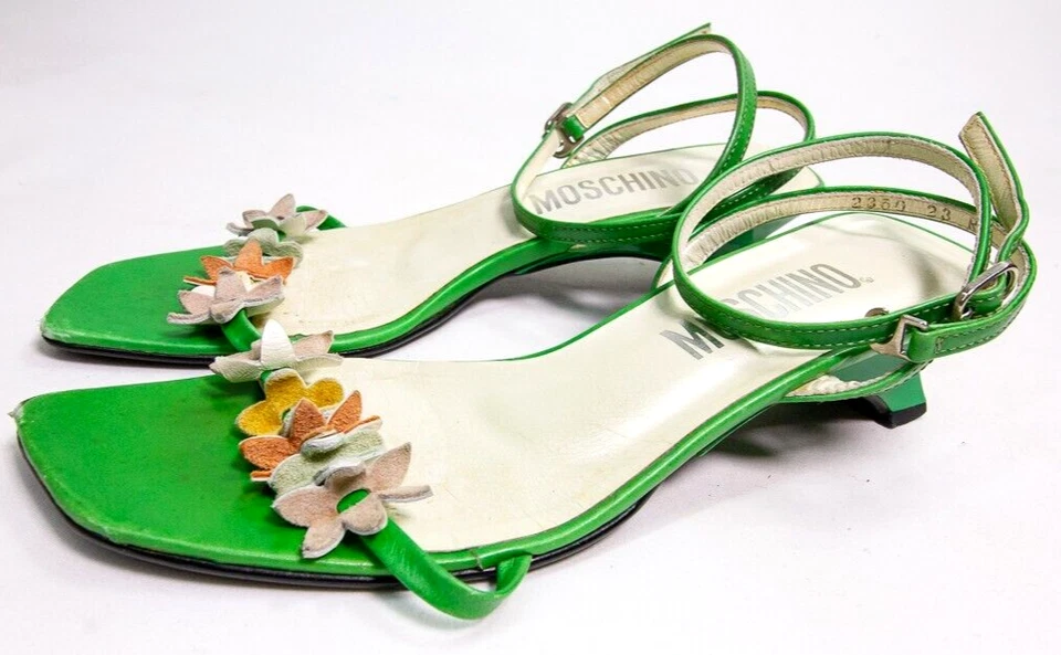 Moschino Green Open Toe Floral Detail Shoes Women's Size 36 1/2 US 5.5 - Image 1 of 4