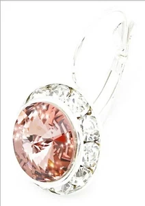 ELEMENTOS CRISTAL AUSTRIACO-12MM RUBOR ROSA SIL. PLT. PENDIENTES PALANCA-BACK-MEDIANOS - Imagen 1 de 6