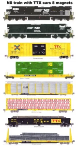 Caja de riel Norfolk Southern TTX, tren de carga Gon riel 8 imanes Andy Fletcher - Imagen 1 de 1