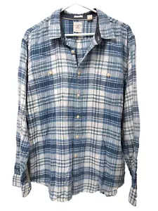Dockers Mens Shirt L Slim Fit Windblown Twill Blue Plaid Long Sleeve Button - Picture 1 of 5