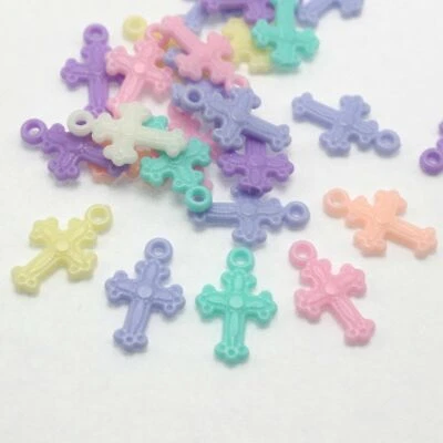 200 colgantes mezclados de color pastel acrílico cruz dije 21 mm hágalo usted mismo pendiente Foto 1 de 4