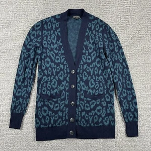 Banana Republic Sweater XXS 2XS Blue Leopard Print Cardigan Wool Blend Womens - Picture 1 of 14