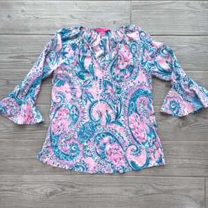 Lilly Pulitzer Damen mehrfarbig Viskose Blumen Volantärmel Top Größe XXS - Bild 1 von 8