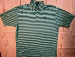 Peter Millar Summer Comfort Polo Golf Shirt  Mens Striped Polyester Large blue  - Picture 1 of 5