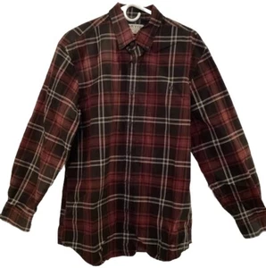 Men's Orvis Button Up Shirt MEDIUM Burgundy Plaid Long Sleeve 100% Cotton - Picture 1 of 17
