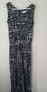 Calvin Klein Jumpsuit Women 4 Black Geometric Print Drawstring Waist Wide Leg - Picture 1 of 17