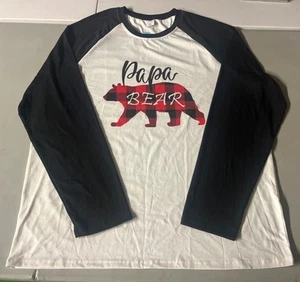 IFFEI Papa Bear Raglan Shirt Pajama Top Long Sleeve White Black Red Men XXL 2XL - Picture 1 of 7