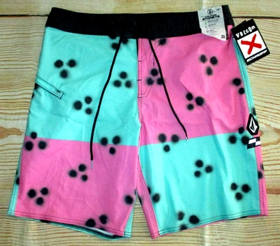 MENS VOLCOM PINK GREEN SWIM BOARD SHORTS SIZE 32 - Image 1 of 2