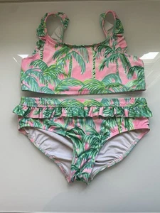 Lilly Pulitzer girls 2-Piece Swimsuit Size 14 Pink W/Palms print - Picture 1 of 6