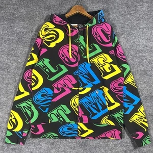 VINTAGE Y2K Volcom Zip Up Hoodie Sweatshirt Mens Size Large AOP Colorful Letters - Picture 1 of 19
