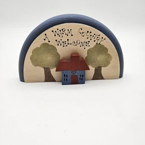 Vtg Handpainted Wood Warm Country Welcome 3D Wall Sign Primitive Folk Art 6" - Picture 1 of 7
