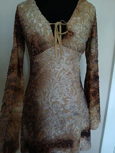 Glam Babydoll Oberteil Fairy Mesh Y2k Vintage Samt Animal Print Langarm - Bild 1 von 13