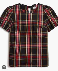 J Crew Womens Tartan cotton-blend poplin puff-sleeve top Size Large - Picture 1 of 5