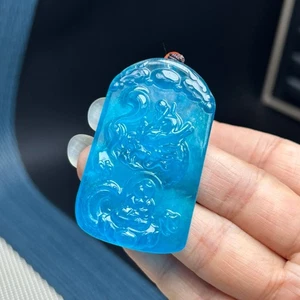 Colgante y collares de dragón tallado jadeíta azul hielo natural 望子成龙 - Imagen 1 de 9