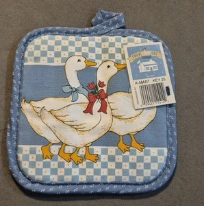 NWT Vtg 90s Baby Blue Goose Pot Holder Country Store Kmart Geese Bows Red Flower - Picture 1 of 12