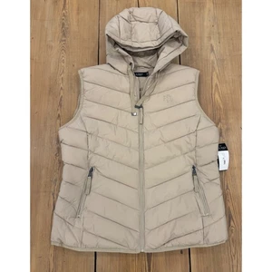 Lauren Ralph Lauren Women's Hooded Quilted Puffer Vest Birch Tan Full Zip XL - Picture 1 of 7