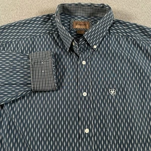 Ariat Button Down Shirt Mens XL Long Sleeve Blue Western Rodeo Cowboy Aztec AOP - Picture 1 of 8