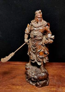 Exquisita estatua china de boj natural tallada a mano Guan Yu 75620 - Imagen 1 de 6