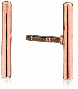 Solid 14k Gold Tiny Stud Minimalist Bar Earrings - Picture 1 of 9
