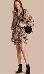 Authentic NEW BURBERRY Women's Black/ Multicolor RUTH Silk Floral Dress 4US S M - Picture 1 of 14