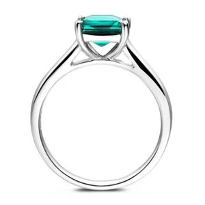 Flawless Treated Emerald 6.5x6.5mm Cushion/Emerald Cut 10K White Gold Ring - Picture 1 of 11