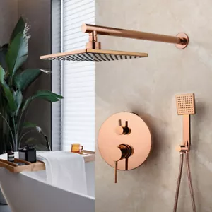Kit de grifos pulverizadores de mano mezcladora de ducha de baño de oro rosa de 8" montaje en pared lluvia - Imagen 1 de 11