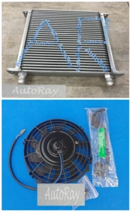 UNIVERSAL 30 ROW AN-10AN ENGINE TRANSMISSION OIL COOLER SILVER + Electric Fan - Picture 1 of 9