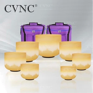 CVNC 432Hz 6-12" 7 pcs Set Golden Flower Crystal Singing Bowl Chakra  Sound Heal - Picture 1 of 6