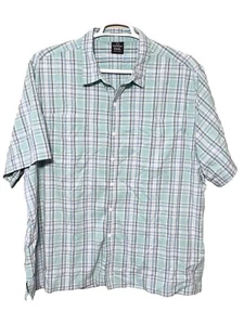 ScotteVest Shirt Mens 3XL Blue Plaid Beach Travel Hiking Short Sleeve Button Up - Picture 1 of 4