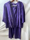 C.O.C Women’s 1X 3-piece Suit Purple Elastic Pants Top Sheer Jacket Embroidered