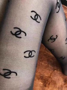 CHANEL Sheer Black CC Logo Skinny Pantyhose Nylon Stockings - Picture 1 of 5