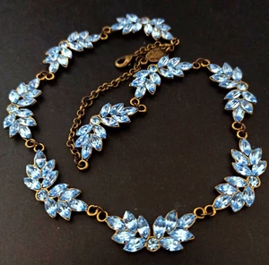 Michal Negrin Necklace Blue/Lavender Crystals Cocktail Leaves Chocker Collar Wow - Picture 1 of 19