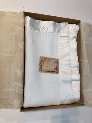 Manta de cuna blanca vintage genuina de los años 50 de Pepperell 44" x 34" en caja Foto 1 de 4