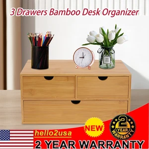Bamboo Desk Organizer -Tabletop Mini Bamboo Desk Drawer Storage Box w/ 3 Drawers - Picture 1 of 11