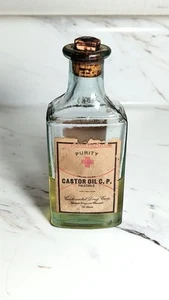 Vintage 1930s Purity Red Cross Castor Oil Medicine Bottle Continental Drug Co. - Picture 1 of 7