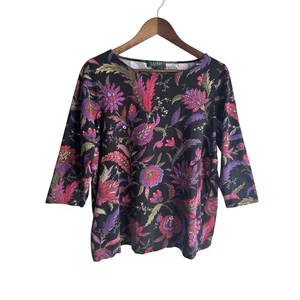 Lauren Ralph Lauren VTG Women's Floral Paisley Black Shirt Sz 1X Casual Boho - Picture 1 of 7