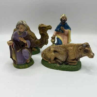 Belén pesebre vintage pintado a mano años 50 Italia - José, sabio, camello, vaca Foto 1 de 4