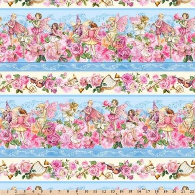 Spring Songs 花仙重复条纹蓝色 DC12247 织物半码 — 第 1/2 张图片